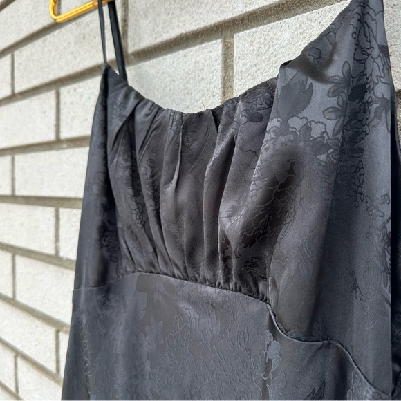 19 Cooper Black Floral Jacquard Satin Midi Dress Slip Flare NWT M Cocktail 90s - Picture 4 of 13